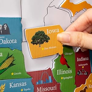 多彩の磁気パズル 44個の磁気ピースを持つアメリカ合衆国の地図 1