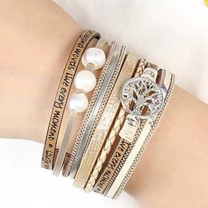 革 多層包装 幅広く磁気ブックル ブレスレット ボヘミアンツリー オブ ライフシリーズ 0