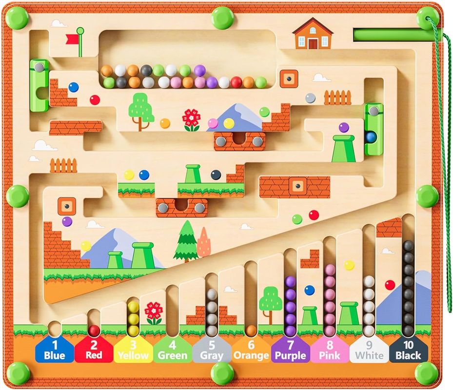 頑丈な磁気 木製 パズルボード 色と番号 幼稚園のためのモンテッソーリ迷宮玩具