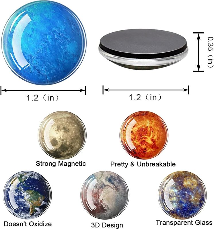 12PCS パワフル 惑星 グラス 冷蔵庫 マグネット ブラックボード 教学 飾り付け