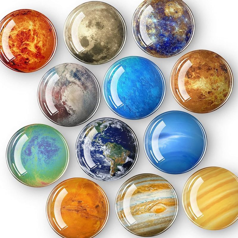 12PCS パワフル 惑星 グラス 冷蔵庫 マグネット ブラックボード 教学 飾り付け